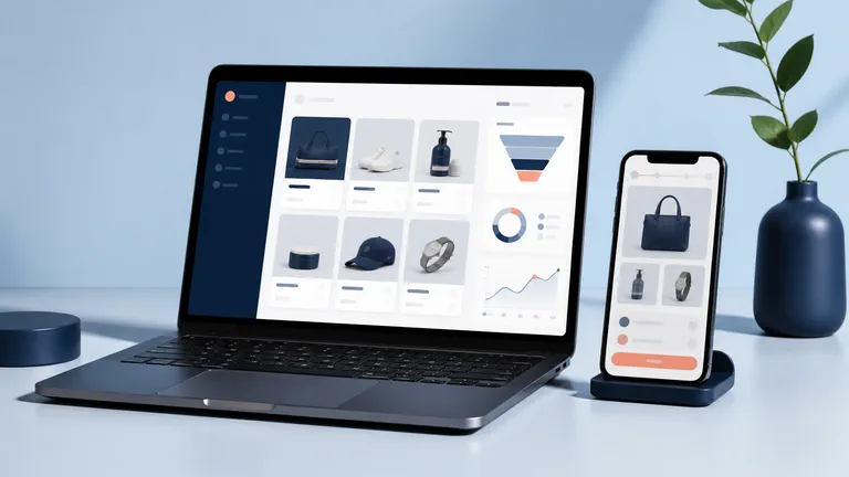 E-commerce website and mobile shop interface with conversion analytics