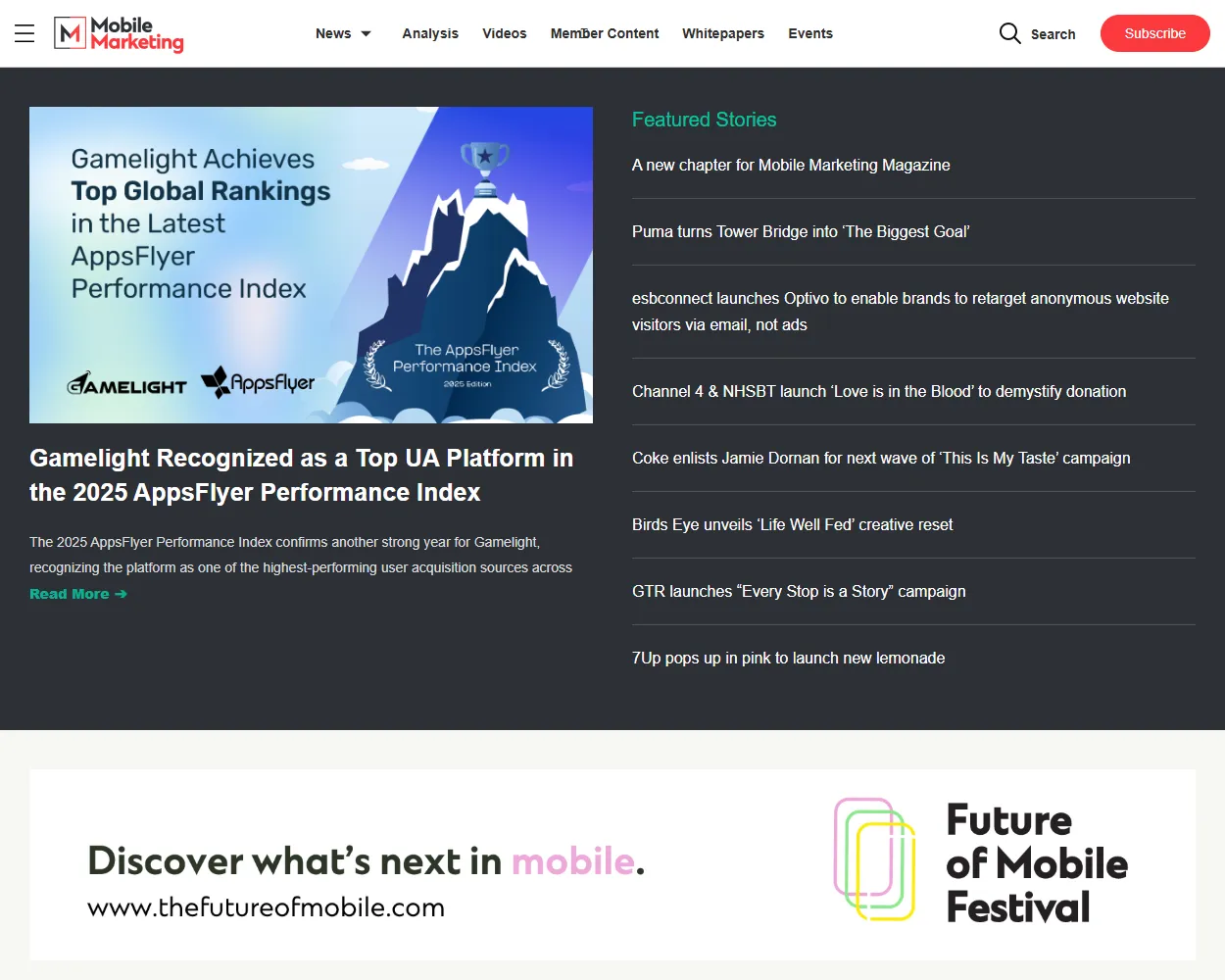 Mobile Marketing Magazine website shown on desktop