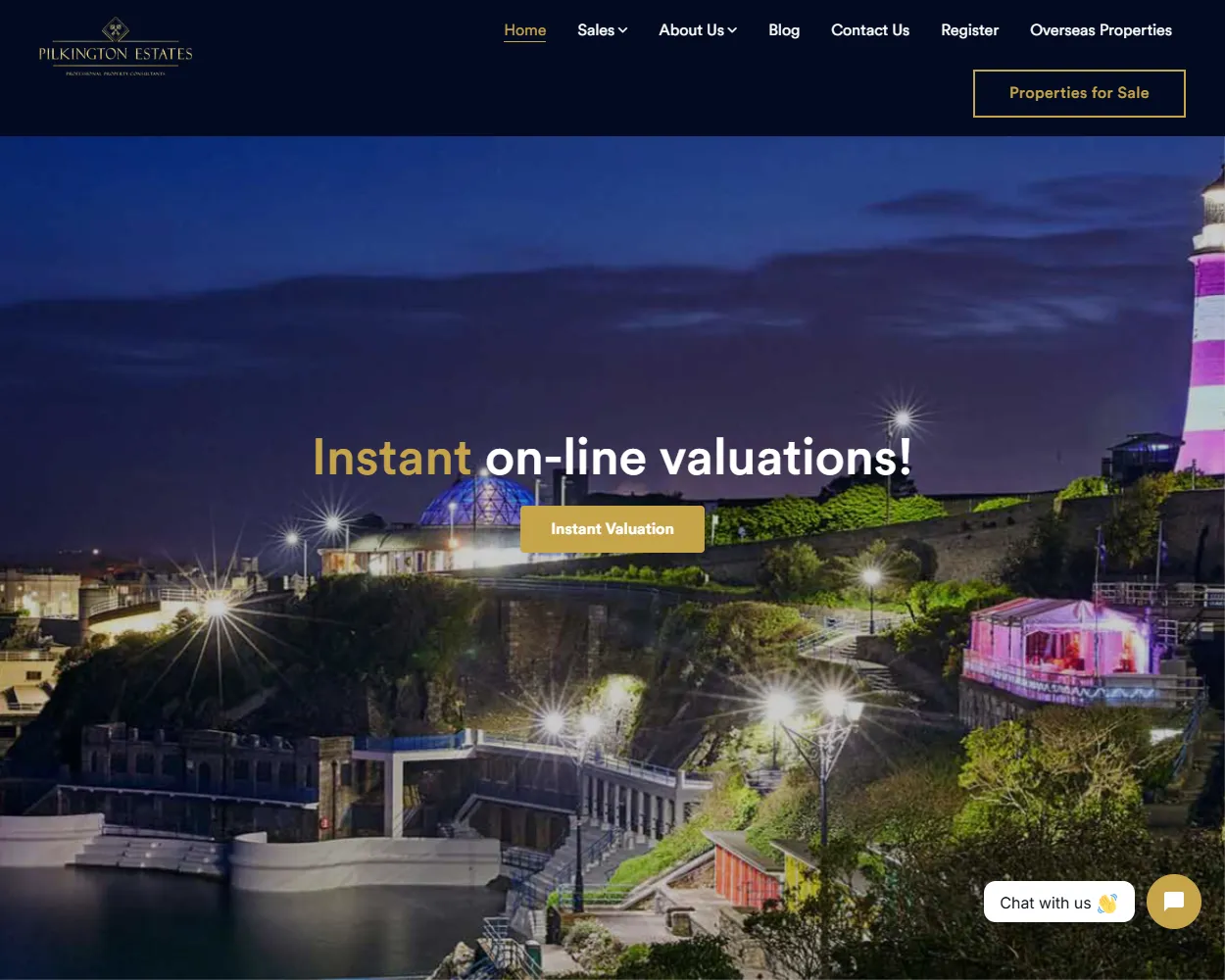 Pilkington Estates website shown on desktop